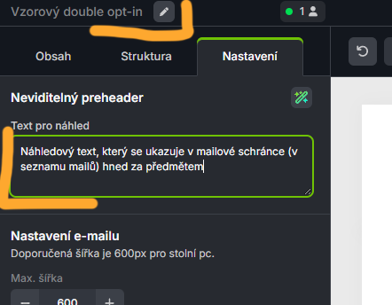 Přejmenujte šablonu a vyplňte i Text pro náhled